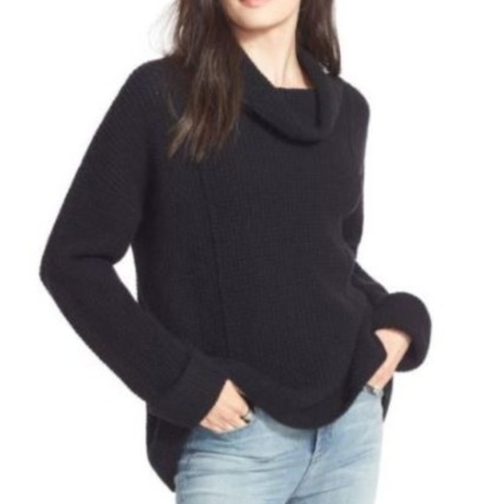 Free People 'Sidewinder' Wool Pullover Sweater Small Black oversize fit